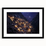 Framed landscape print showcasing vibrant canyons in rich earthy tones, encased in a sleek black mat, ideal for modern home decor. Perfect for nature enthusiasts.