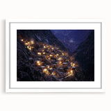 Landscape artwork of a canyon framed with a white mat, showcasing vibrant colors and intricate details, perfect for modern home decor and interior design enthusiasts.