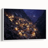 Framed canvas artwork depicting a stunning landscape of canyons in warm earth tones, showcased from a side view against a white background, ideal for home decor.