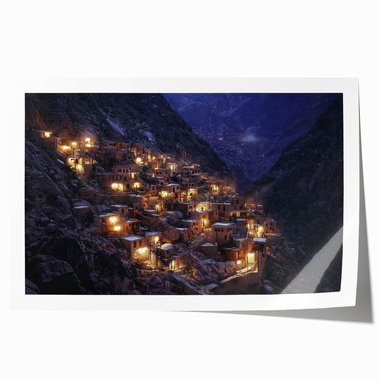 Landscape print showcasing vibrant canyons with rich earthy tones and dramatic rock formations, rolled for easy shipping and display in any home or office decor.