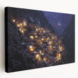 Stretched canvas artwork depicting a stunning landscape of canyons in warm earth tones. The side view highlights the intricate texture and depth of the painting, perfect for enhancing home decor with a natural aesthetic.