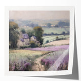 Vibrant landscape wall art print showcasing a serene countryside scene with lush green fields and a clear blue sky, perfect for enhancing home decor.