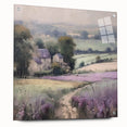 Landscape wall art showcasing a serene countryside scene, displayed in an acrylic frame with a side view, highlighting its colorful details and pin-mounted design. Perfect for home decor enthusiasts seeking nature-inspired artwork.