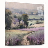 Landscape wall art showcasing a serene countryside scene, displayed in an acrylic frame with a side view, highlighting its colorful details and pin-mounted design. Perfect for home decor enthusiasts seeking nature-inspired artwork.
