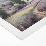 Landscape wall art canvas showcasing a serene countryside scene with rolling hills and vibrant greenery, rolled for easy shipping and display in home decor.