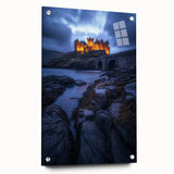 Acrylic landscape artwork showcasing a serene countryside view, presented in a glass frame with visible mounting pins. Ideal for home decor enthusiasts.