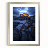 Silver-framed landscape artwork featuring a serene countryside scene with vibrant colors, elegantly matted for a refined presentation, ideal for home decor.