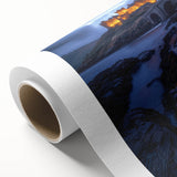 Vibrant countryside landscape rolled canvas showcasing lush green fields, a serene blue sky, and gentle hills, elegantly packaged in a protective cardboard tube.