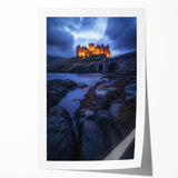 Rolled print of a serene countryside landscape, showcasing vibrant green fields and a clear blue sky, designed for nature lovers and home decor enthusiasts.