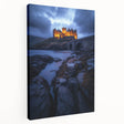 Stretched canvas artwork depicting a serene countryside landscape, showcasing vibrant green fields and a clear blue sky, perfect for home decor.