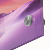 Close-up of a vibrant desert landscape design on acrylic glass, showcasing warm hues of orange and yellow, ideal for modern home or office decor.