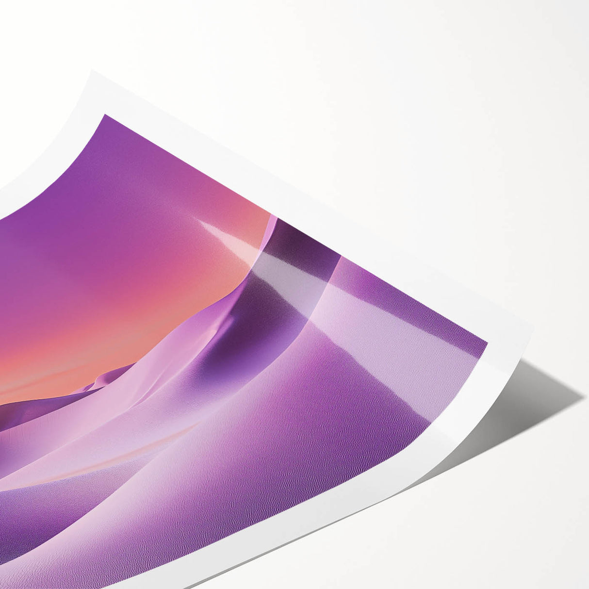 Vibrant rolled desert landscape print showcasing warm hues of orange and red, elegantly packaged in a protective tube, ideal for home decor enthusiasts.