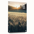 Acrylic glass artwork showcasing vibrant landscapes and fields, viewed from the side with decorative pins, perfect for modern home decor and art enthusiasts.