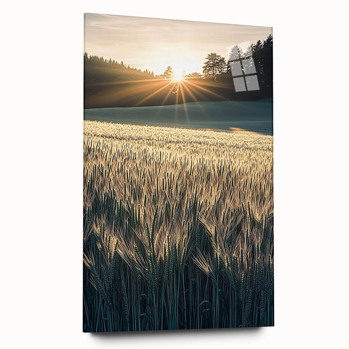 Acrylic landscape artwork depicting vibrant green fields under a clear blue sky, showcasing a side view without pins, perfect for modern home decor.