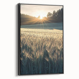 Framed canvas artwork showcasing vibrant landscapes of rolling fields in rich greens and yellows, with a sleek black frame enhancing its modern aesthetic. Perfect for home decor or office spaces, this piece adds a touch of nature's beauty to any setting.