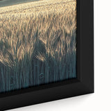 Close-up of a framed canvas depicting vibrant green landscapes with rolling fields under a bright blue sky, showcasing serene natural beauty and rich colors.