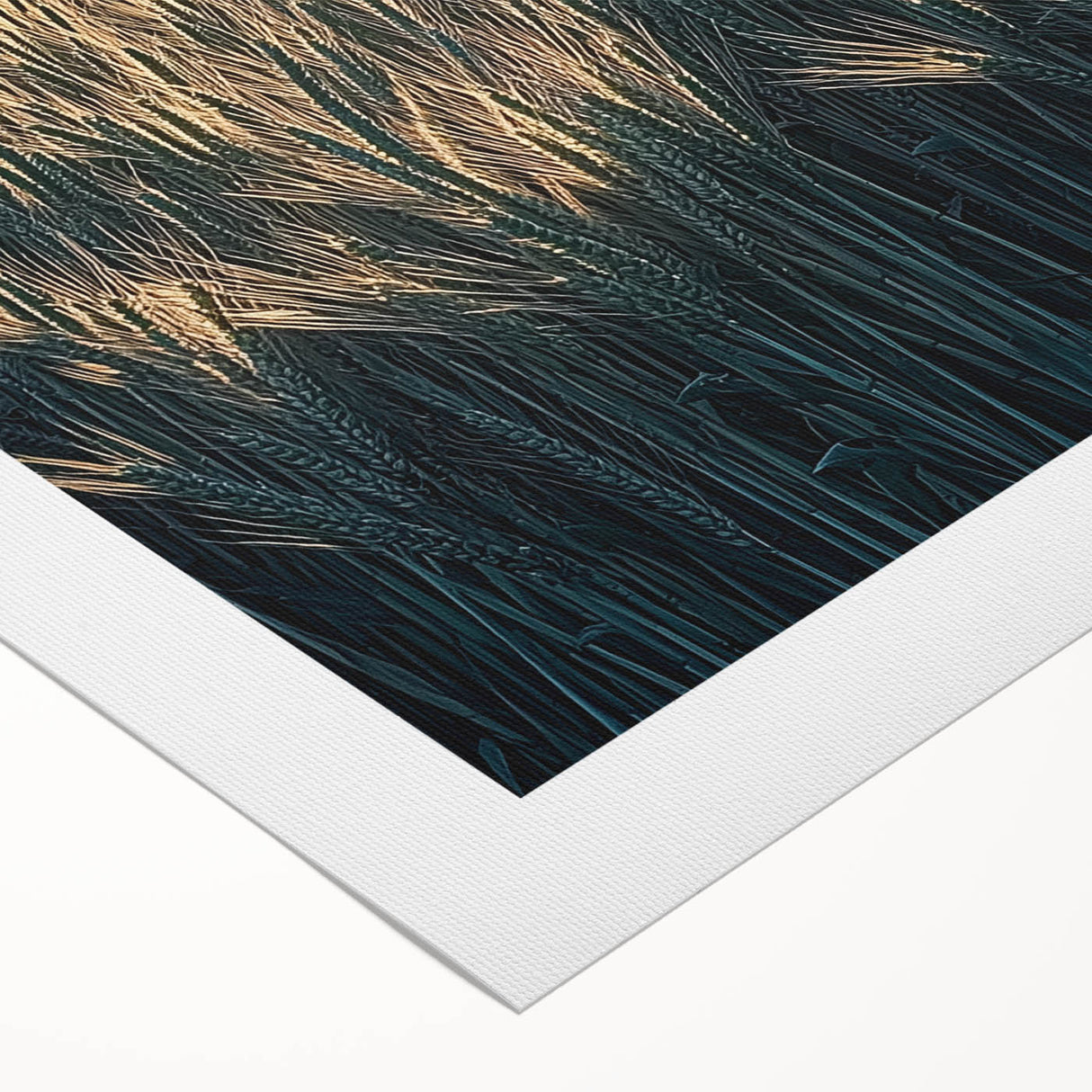 Vibrant rolled canvas artwork depicting a serene landscape with rolling green fields under a bright blue sky, elegantly packaged in a protective cardboard tube.