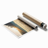 Stunning rolled print showcasing vibrant landscapes of rolling fields under a clear blue sky, designed for home decor, packaged securely in a protective tube.