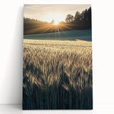 Stretched canvas artwork depicting vibrant green fields under a bright blue sky, showcasing a serene landscape scene perfect for home decor or office ambiance.