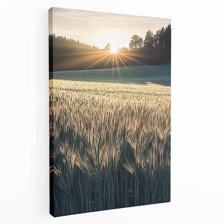 Stretched canvas artwork showcasing a vibrant landscape with rolling fields and a serene sky, perfect for enhancing home decor or office aesthetics.