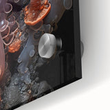 Large abstract wall art in mid-century modernist style on acrylic glass, featuring cool tones.