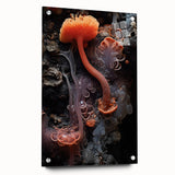 Large abstract wall art on acrylic glass featuring swirling blue and gray tones, suitable for bedroom or dining room decor.