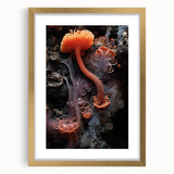 Extra large abstract art print with textured design in neutral and gold tones on a framed canvas.