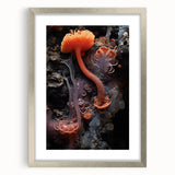 Textured abstract art print in silver frame with mat, featuring close-up natural elements, ideal for bedroom decor.