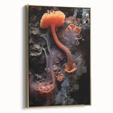 Framed canvas featuring a close-up view of natural elements in gold and black tones, ideal for bedroom wall art.