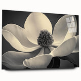 Close-up of large abstract floral design in vibrant colors on acrylic glass, ideal for bedroom or dining room art.