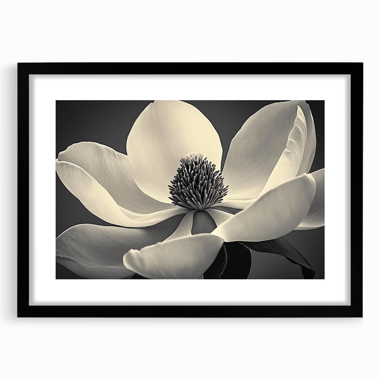 Extra large abstract art print featuring vibrant, colorful floral designs on a textured canvas, framed in black.