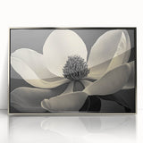 Mid-century modernist floral design in soft pastel shades on a silver-framed acrylic, suitable for nursery wall art.