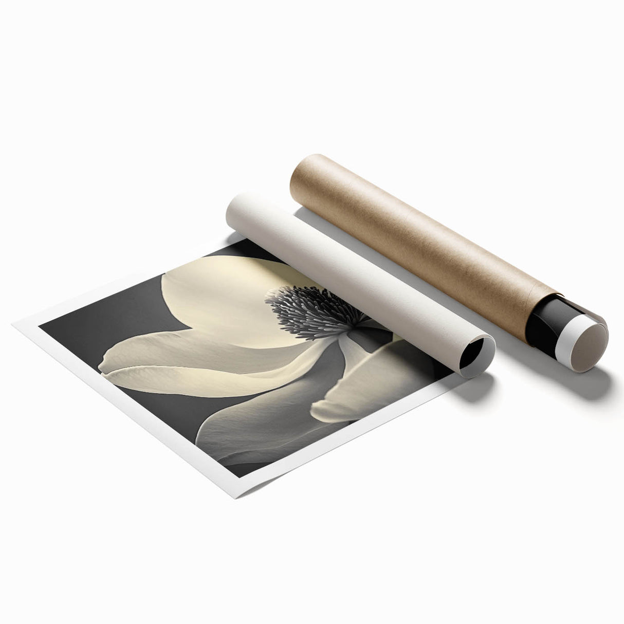 Extra large rolled print featuring close-up floral art in vibrant colors.