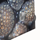 Large abstract wall art print featuring a close-up of nature elements in vibrant green and blue tones on acrylic glass.