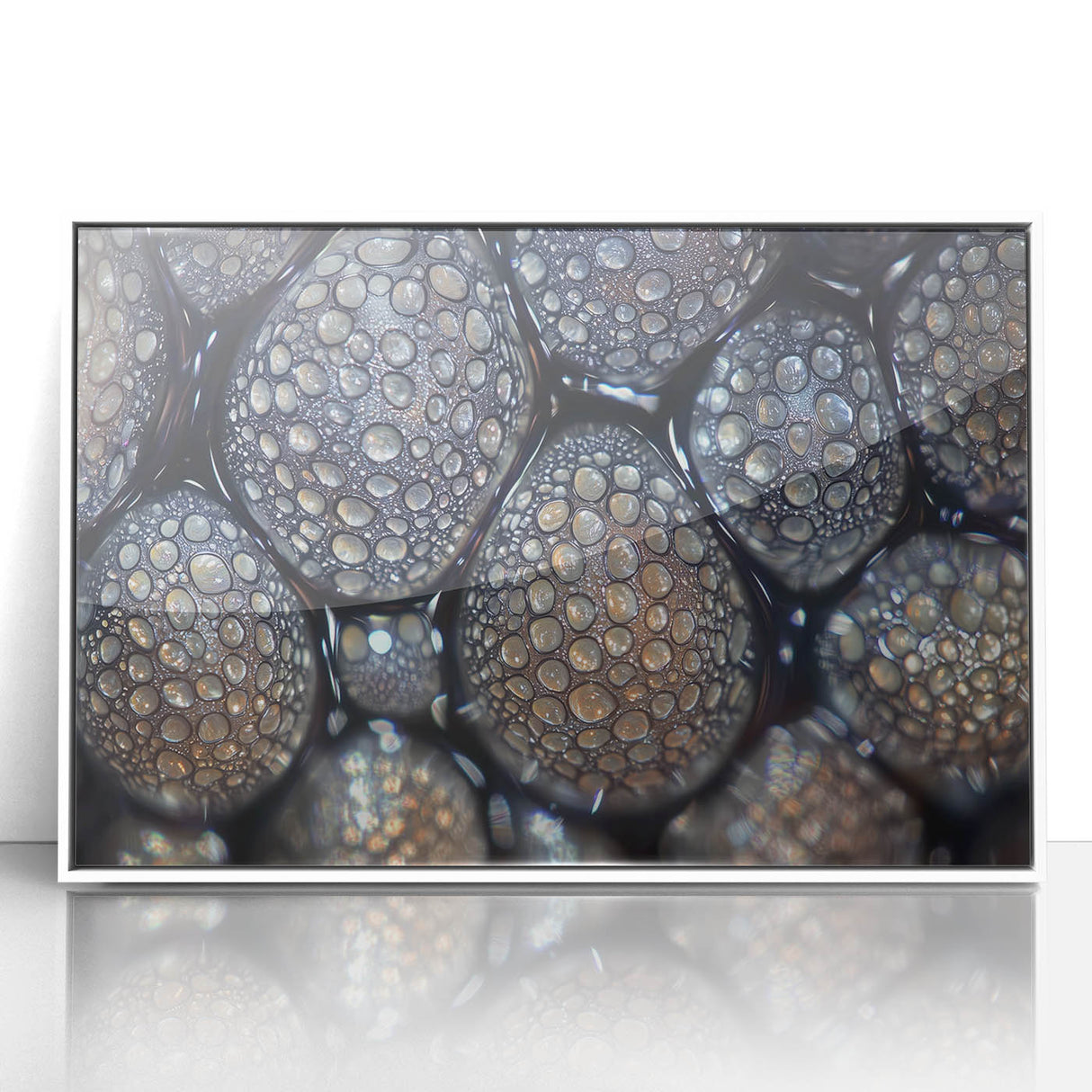 Art deco poster featuring close-up nature elements in muted green and white, acrylic framed, ideal for nursery wall decor.