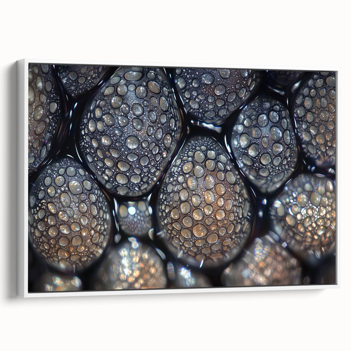 Vintage poster art featuring a close-up of nature elements in vibrant colors on a large framed canvas.