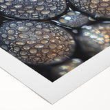 Art deco poster featuring a close-up of nature elements in muted green and brown tones on rolled canvas.