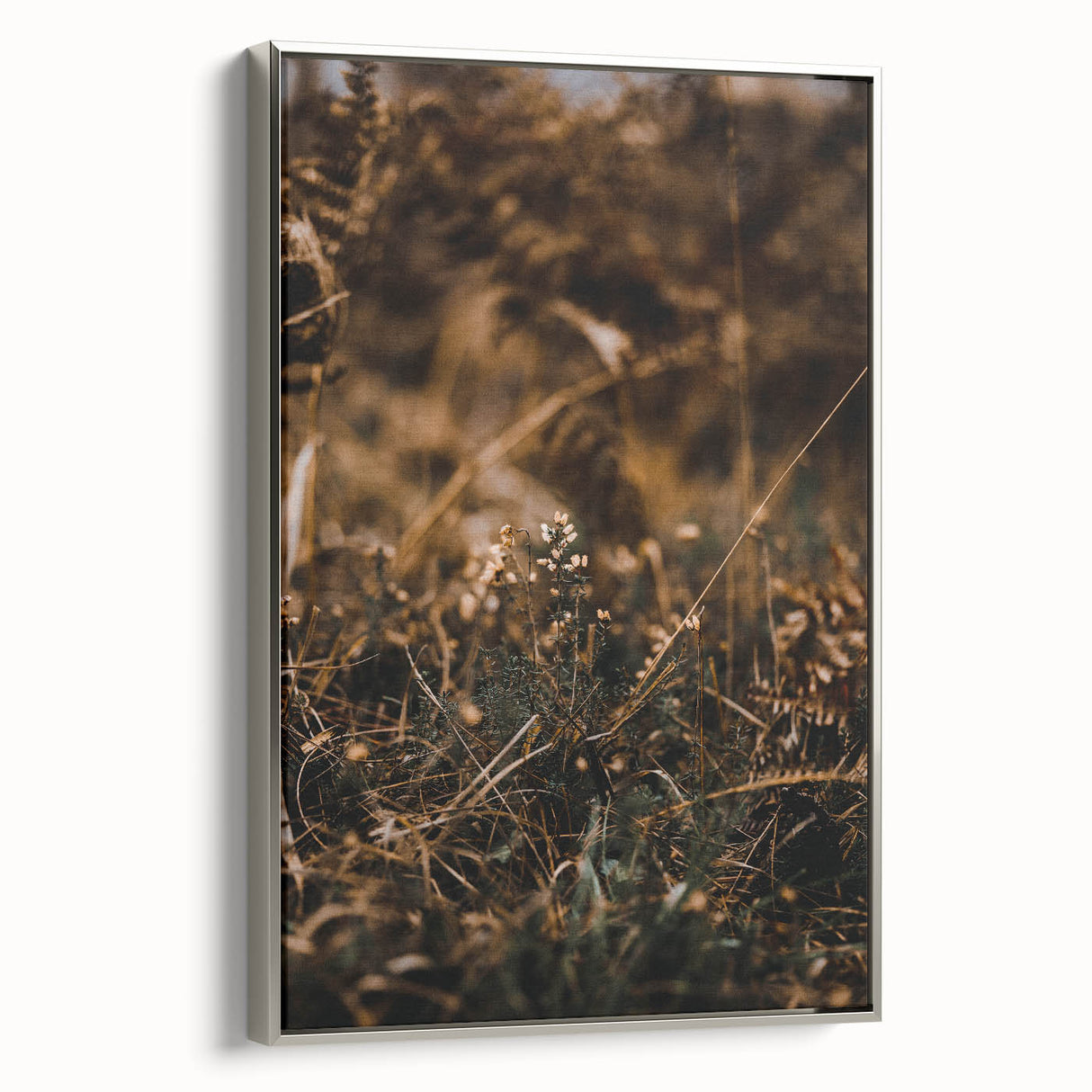Framed canvas landscape art painting depicting vibrant fall foliage, ideal for living room decor.