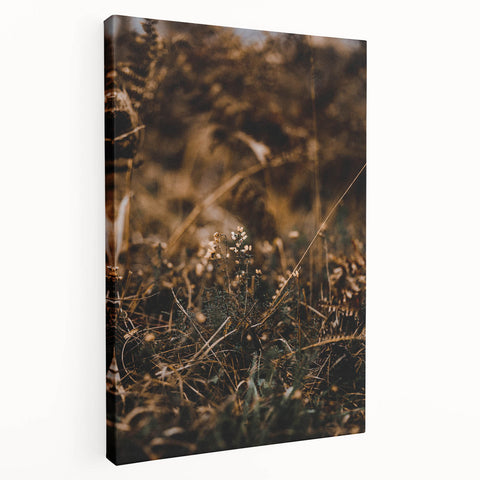 Autumn-themed stretched canvas depicting a forest in orange and yellow tones, suitable for kitchen wall art.