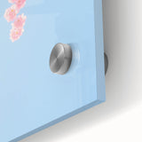 Large abstract wall art depicting spring themes in pastel shades on acrylic glass, suitable for dining room ambiance.