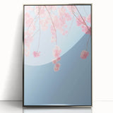 Mid-century modernist art deco poster featuring a spring scene in pastel colors on framed acrylic.