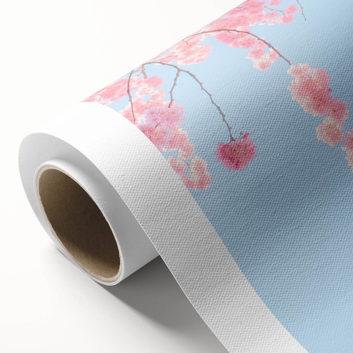Art Deco poster of spring season on rolled canvas, featuring pastel pink and green tones, ideal for nursery wall art.