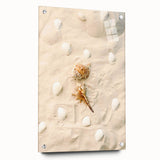 Large abstract wall art on acrylic glass depicting summer themes in vibrant orange and yellow.