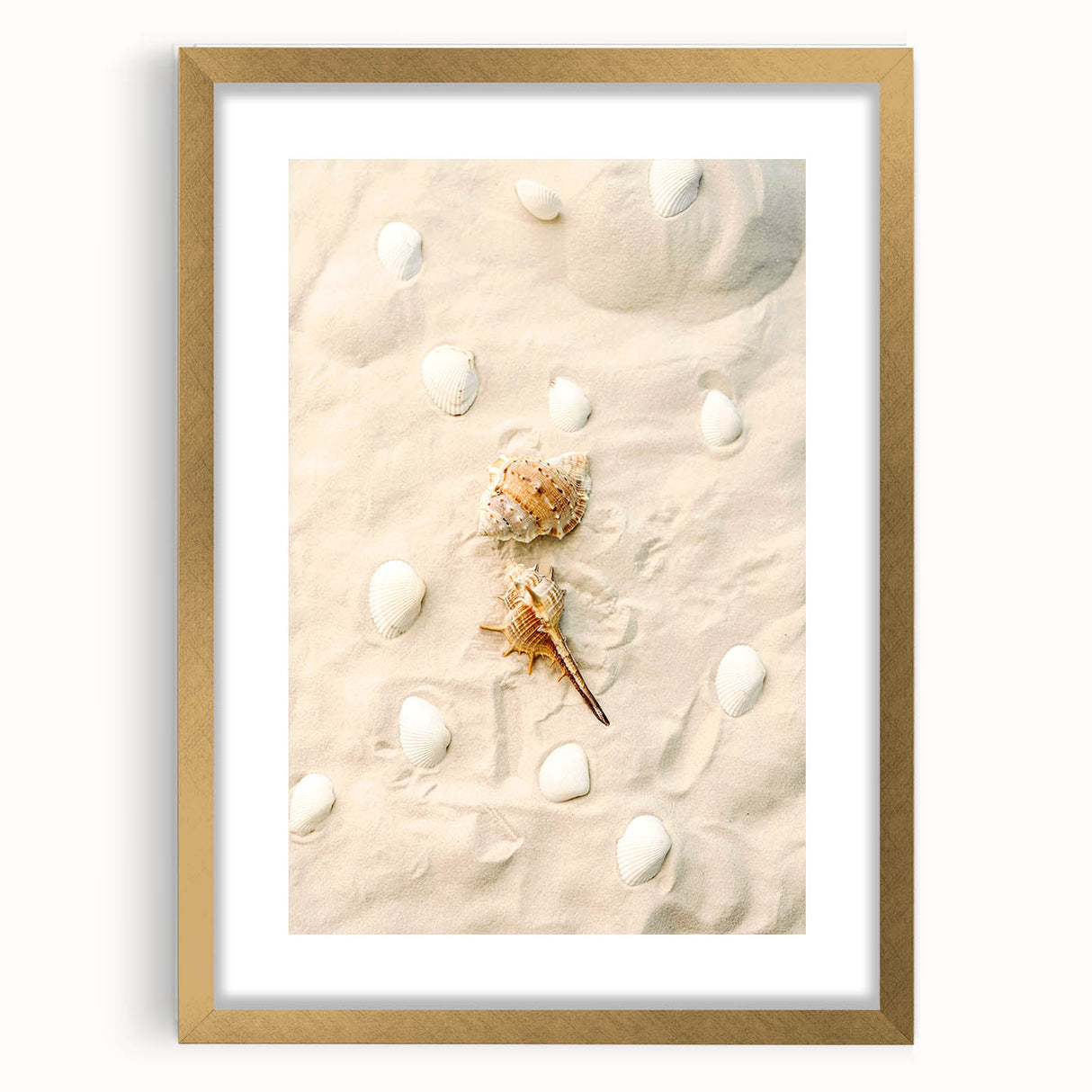 Extra large abstract art print with textured design in gold and beige tones, framed in gold, ideal for living room decor.