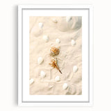 Abstract art print featuring vibrant summer hues on a white framed canvas, ideal for dining room decor.