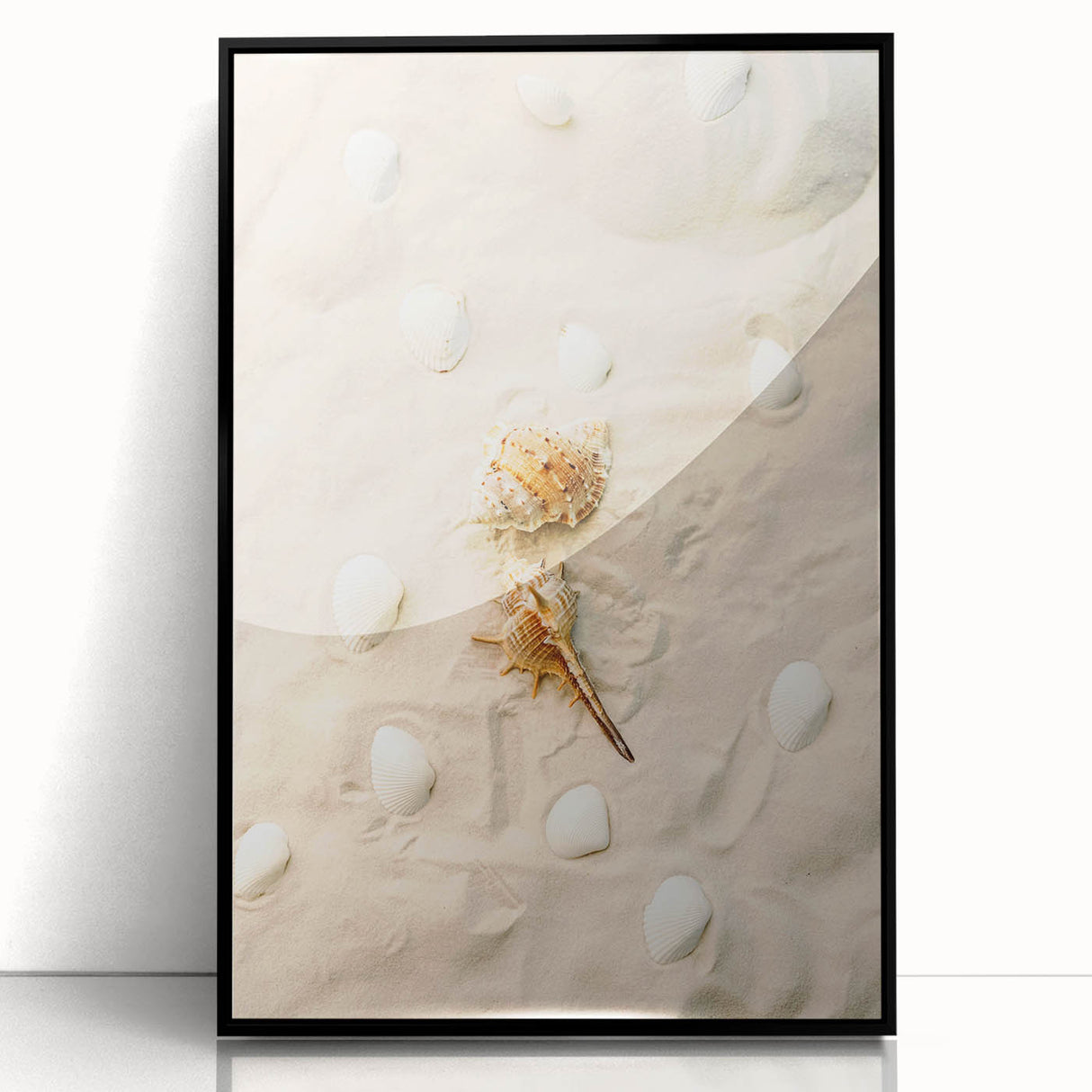 Large abstract wall art featuring mid-century modernist design in vibrant summer hues on a framed acrylic print.