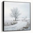 Winter landscape painting in black and white on framed canvas, suitable for bedroom decor.