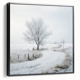 Winter landscape painting in black and white on framed canvas, suitable for bedroom decor.