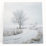 Winter scene in black and white on a large stretched canvas, ideal for kitchen wall art or bedroom ambiance.
