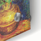 Large abstract wall art print on acrylic glass featuring mid-century modernist style in vibrant colors.